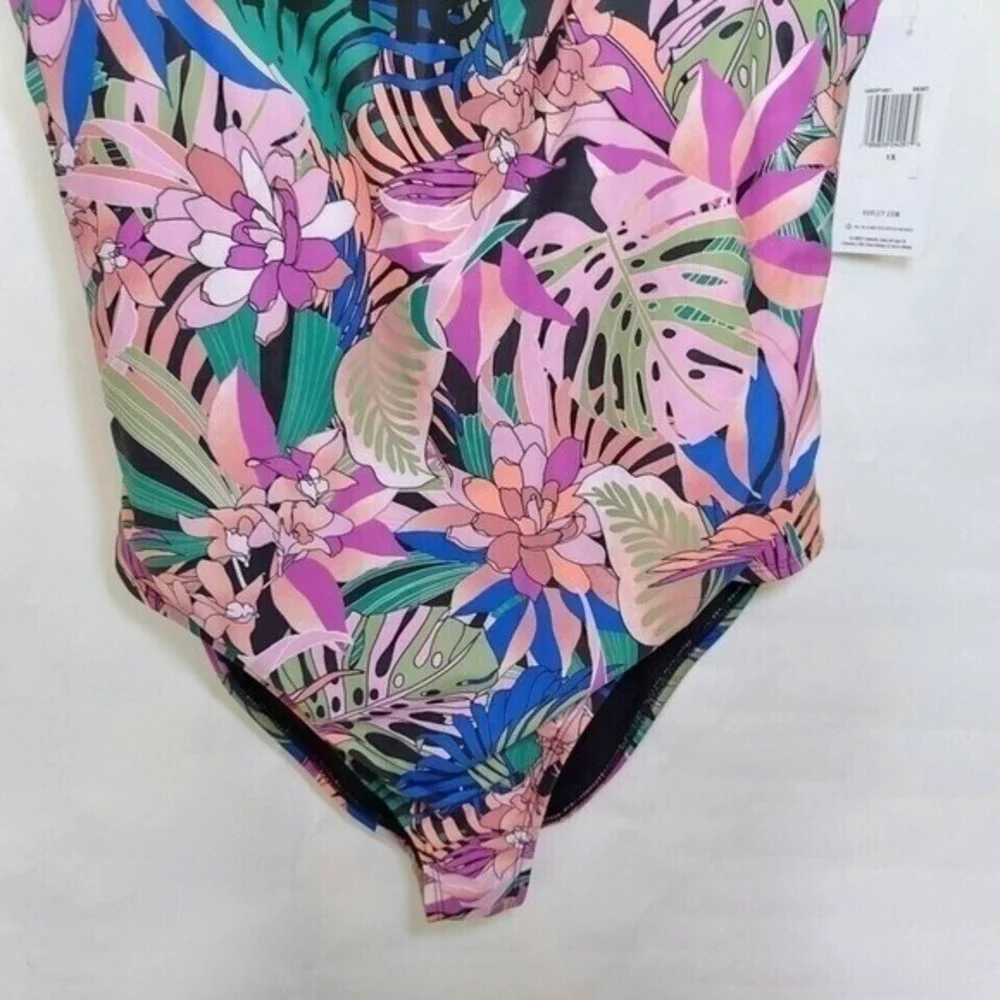 Hurley One Piece Swimsuit Women Plus‎ 1X Tropical Cage Back Hawaiian Beachwear